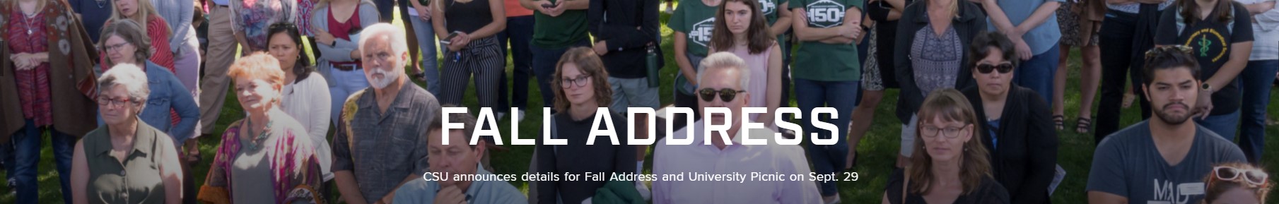 Banner showing memebers of campus attending 2019 fall address
