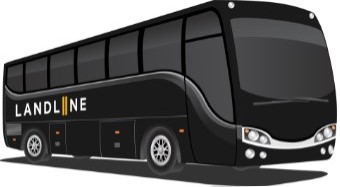 landline branded, black charter bus